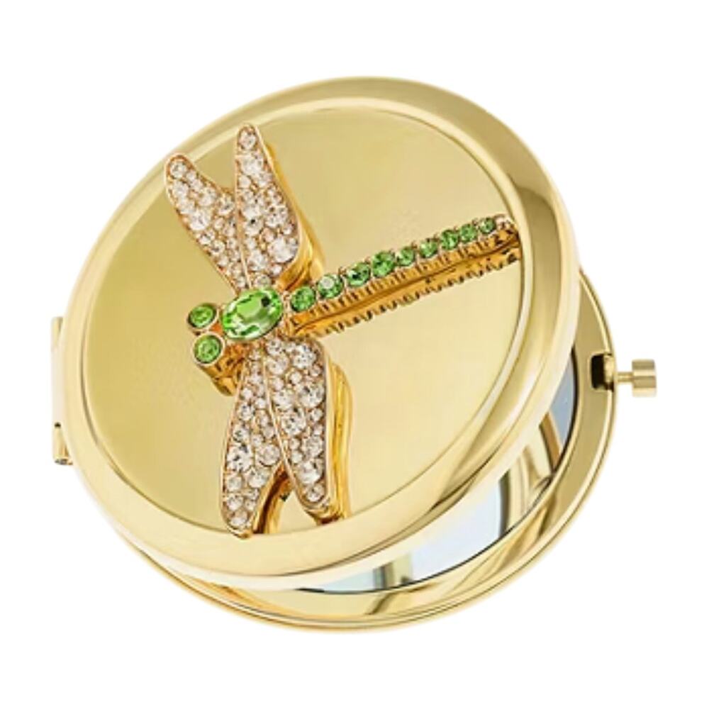 MONET Dragonfly Compact Mirror Gold Tone Green Rhinestone New In Box Insect Bug - Picture 4 of 6